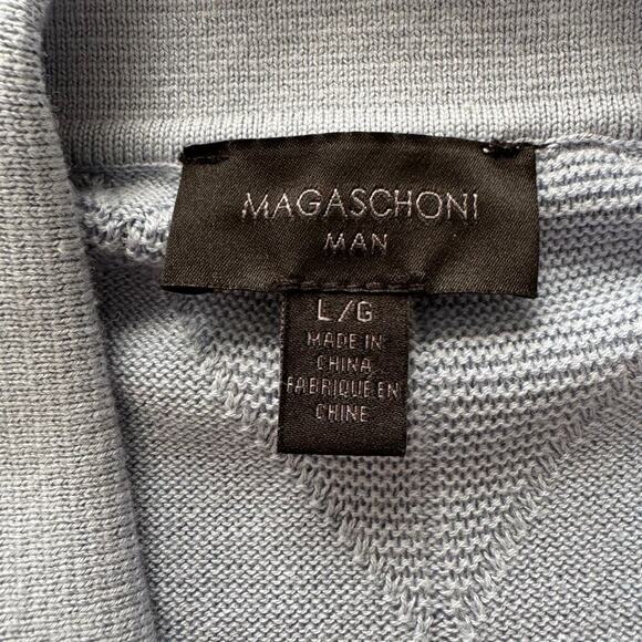 NWOT Magaschoni Argyle Knit Jacquard Pattern Short Sleeve Button Down Blue Men L - Picture 3 of 9